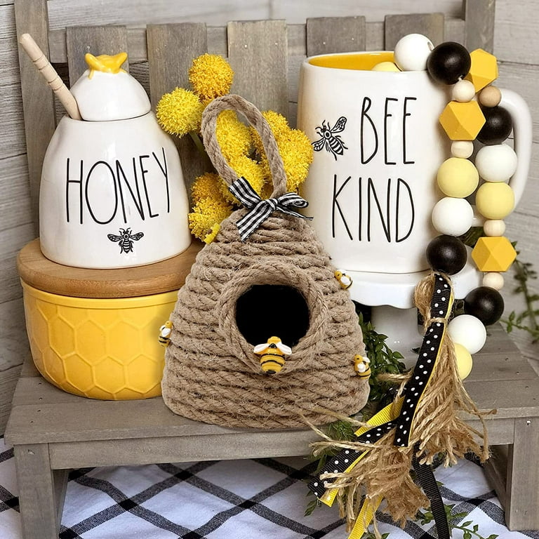 Jute Bee Hive Decoration Bee Tiered Tray Decor Decorative Honey Bee Spring  Farmhouse Coffee Table Decor Country Kitchen Decor Natural Bee Party Summer