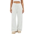 thumbnail image 2 of Costeam Womens Solid Drawstring Elastic High Waist Wide Leg Sweatpants Dual Side Hand Pockets Soft Knit Loose Fit Casual Everyday Athletic Long Trousers, 2 of 7