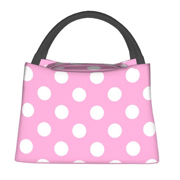 Fotbe Pink And White Polka Dot Bolsa Térmica Portátil con Estampado, Bolsa de Entrega de Alimentos Aislada, Bolsa Reutilizable de Gran Capacidad para Comidas y Supermercado