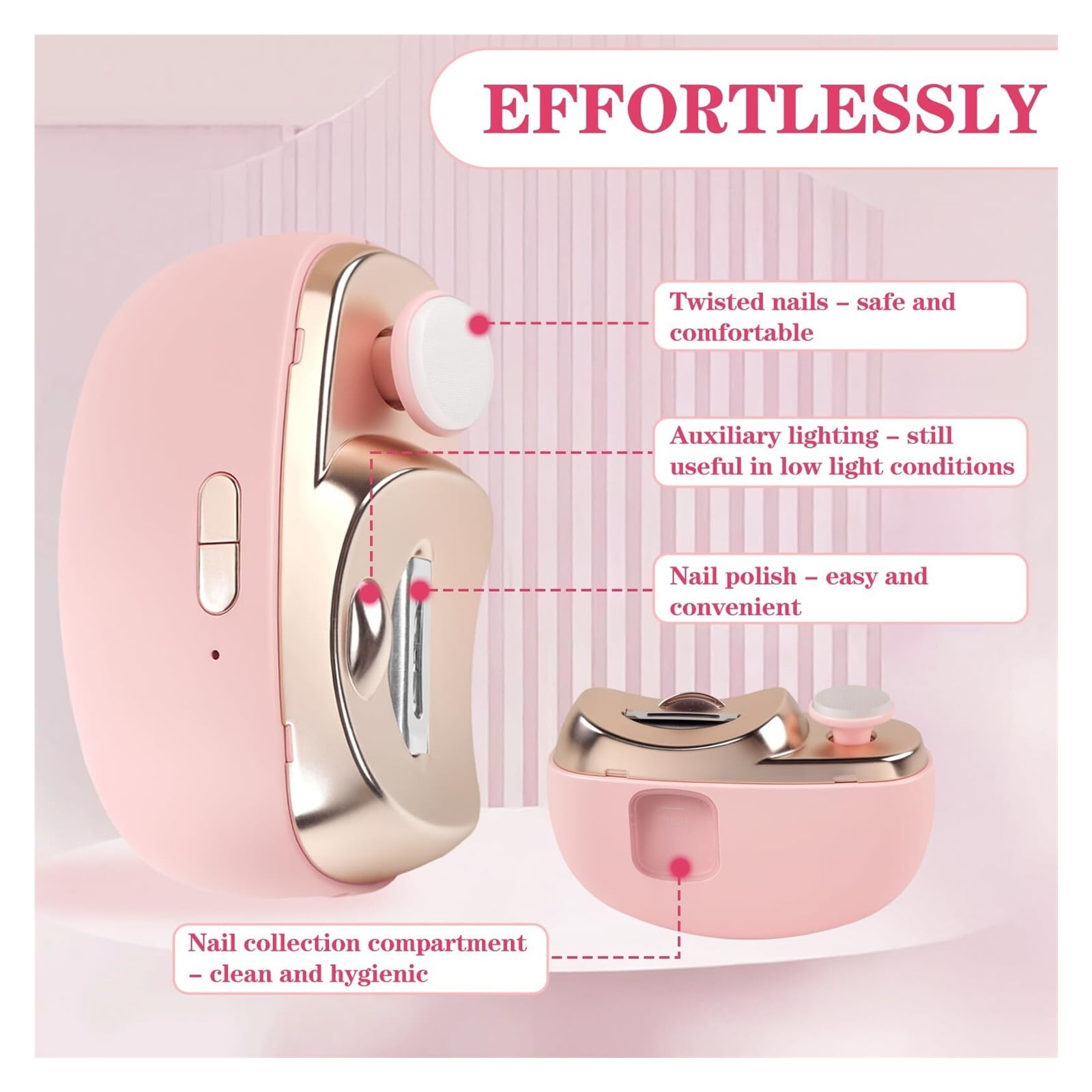3-in-1 Electric Nail Clipper, Upgrade Electric Nail Clippers for Seniors, Automatic Electric fingernail Clippers with Collector, Excellent Electric Nail Trimmer Gift for Your Loves (Cute-Pink)