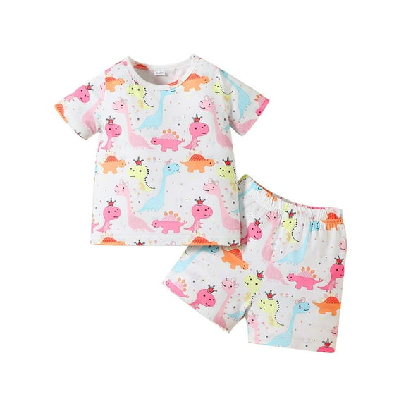Odeerbi 3M-2Y Infant Boys Girls Summer Outfits Dinosaur Print Cotton Short Sleeve T-Shirt Shorts Two-piece Set Casual Loungewear Infant Boys Girls Clothes