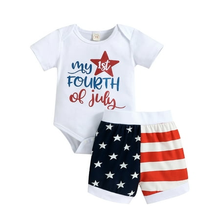 

Wrcnote Boys Short Sleeve Buttons Summer Outfits Soft Photography Star Print Jumpsuit Striped Shirts+Shorts