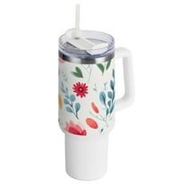 Flowers Floral 40 oz Tumbler with Handle and Straw Insulated Travel Mug Reusable Stainless Steel Water Bottle