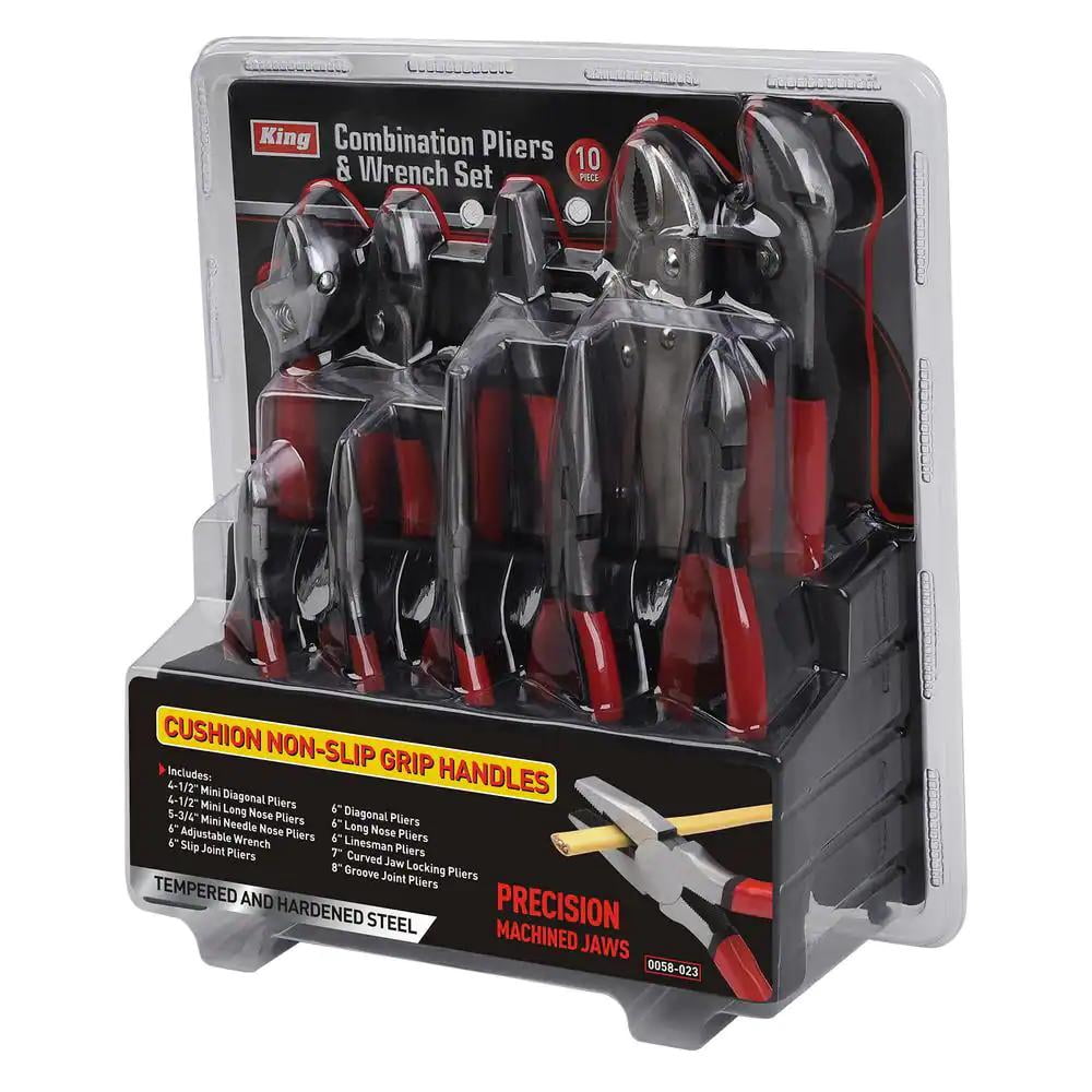KING Combination Plier & Wrench Set with Display Rack (10-Piece Set)