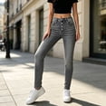 thumbnail image 6 of QIYAGBSA Women's Straight Leg Jeans High Waisted Button Fly Five Pocket Denim Casual Everyday Wear (Gray, 2XL), 6 of 6
