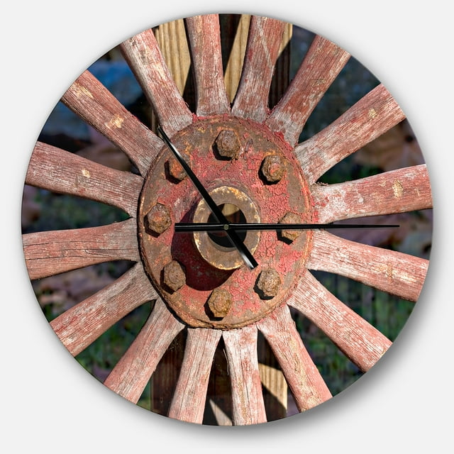 DesignArt Red Metal Country Wagon Wheel Large Wall Clock