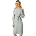 thumbnail image 1 of Vestido de Punto con Cinturón Allegra K para Mujer con Cuello Redondo Mangas faroles Casual Gris XS, 1 of 6