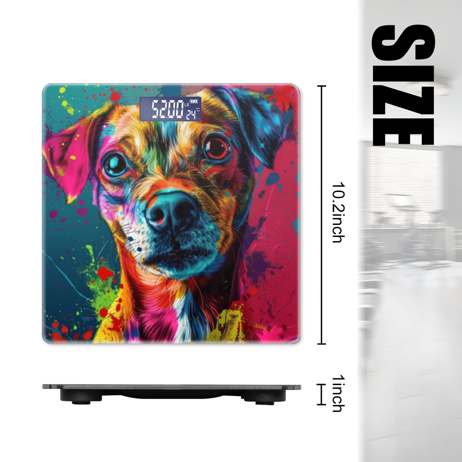 High Precision Body Weight Scale Smart Bathroom Scales with Large LCD Display(400lbs),Decorative for Bedroom-Airbrushed Dog Portrait With Splashes Of Color