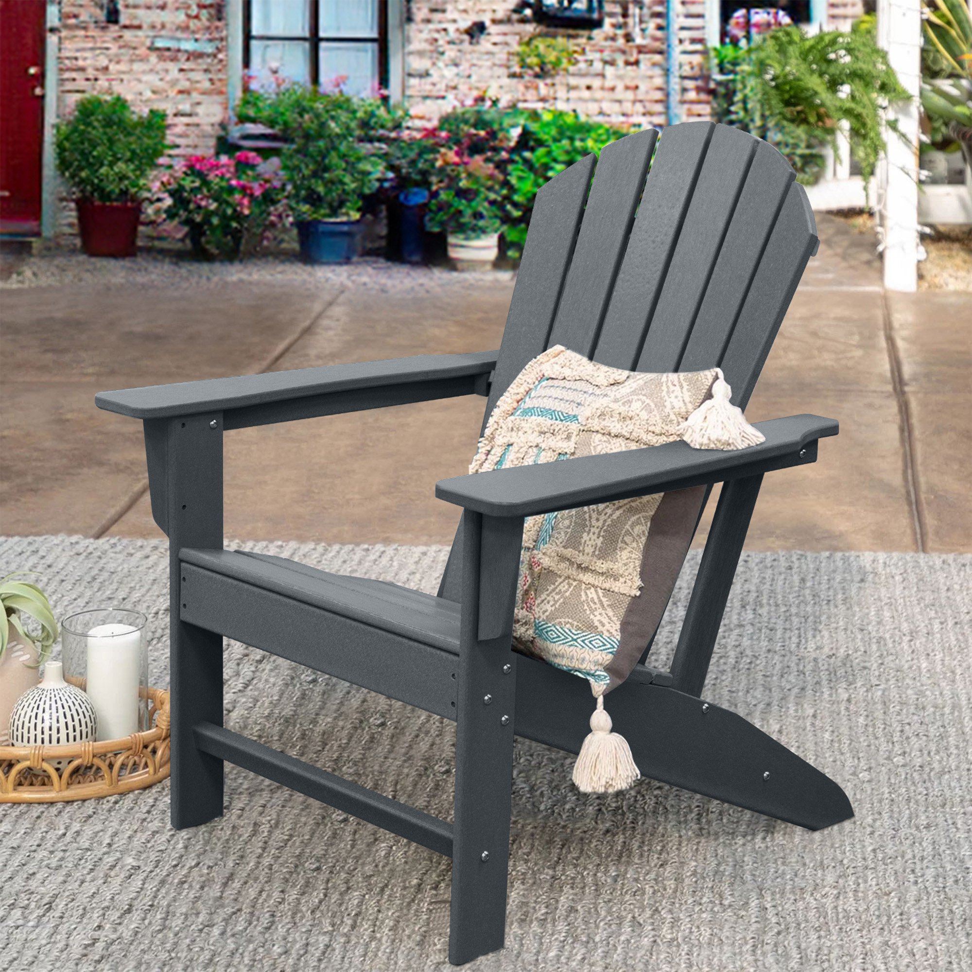 FHFO Outdoor Adirondack Chair,Weather Resistant Plastic Resin Chair for Outside Deck Garden Backyard Balcony（Grey) - image 5 of 6