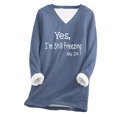 thumbnail image 2 of Royisotas Plus Size Womens Sweatshirts Plus Size Long Sleeve Winter Letter Print Fleece Pullover Blue V-Neck Tunic Casual No Hood Tops, 2 of 4