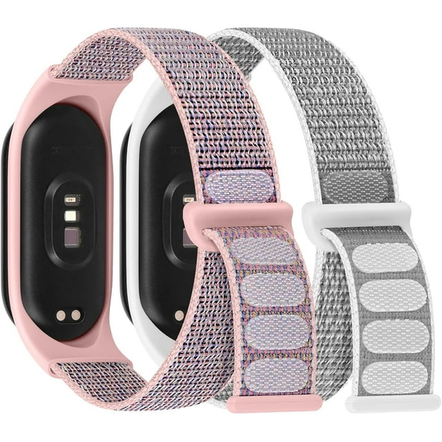 KOMI 2 Pack Boucle Solo Sangle en Nylon Compatible avec Xiaomi Mi Band 6 5 4 3/Amazfit Band 5 Sangles, Bande de Remplacement Sportive Douce Réglable Colorée pour Xiaomi Mi Band 6 5 (NFC) pour Hommes Femmes
