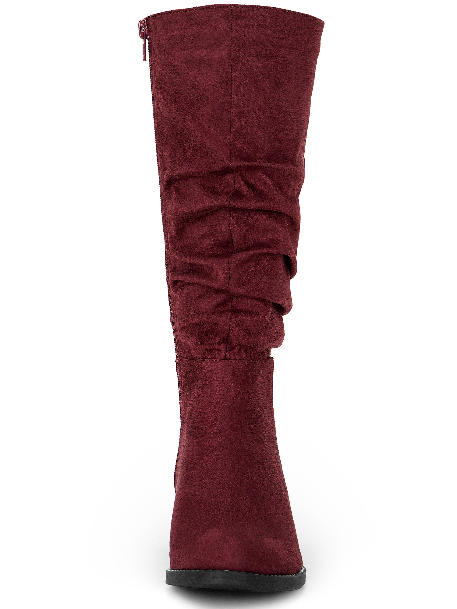 DARING DIVA Women's Round Toe Slouches Block Heels Knee High Boots Burgundy 9