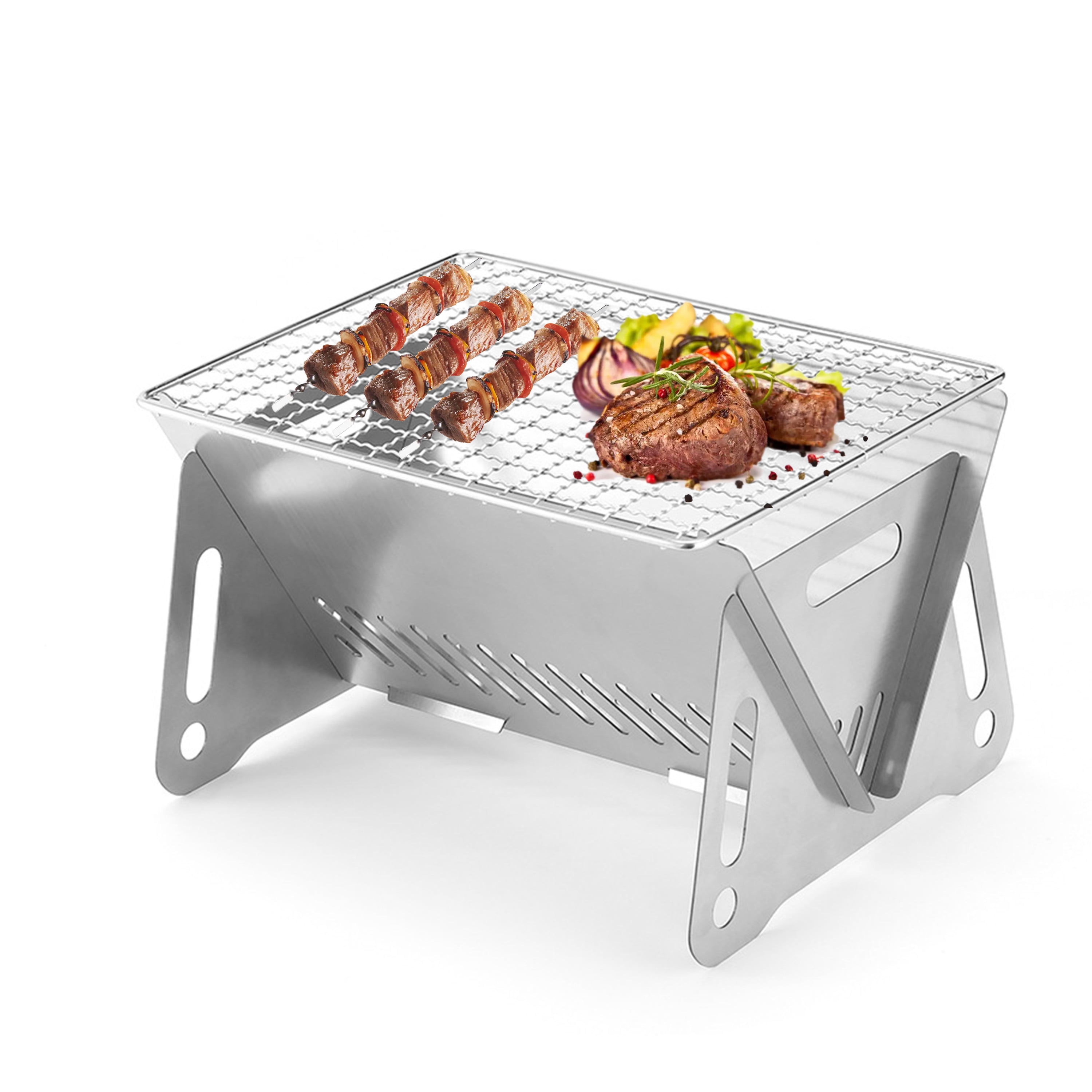 304 Stainlesses Steel Grate Barbeque Grill Folding Campfire Grill for Backpacking Hiking Survival Portable Camping Grill with Legs for Picnics 