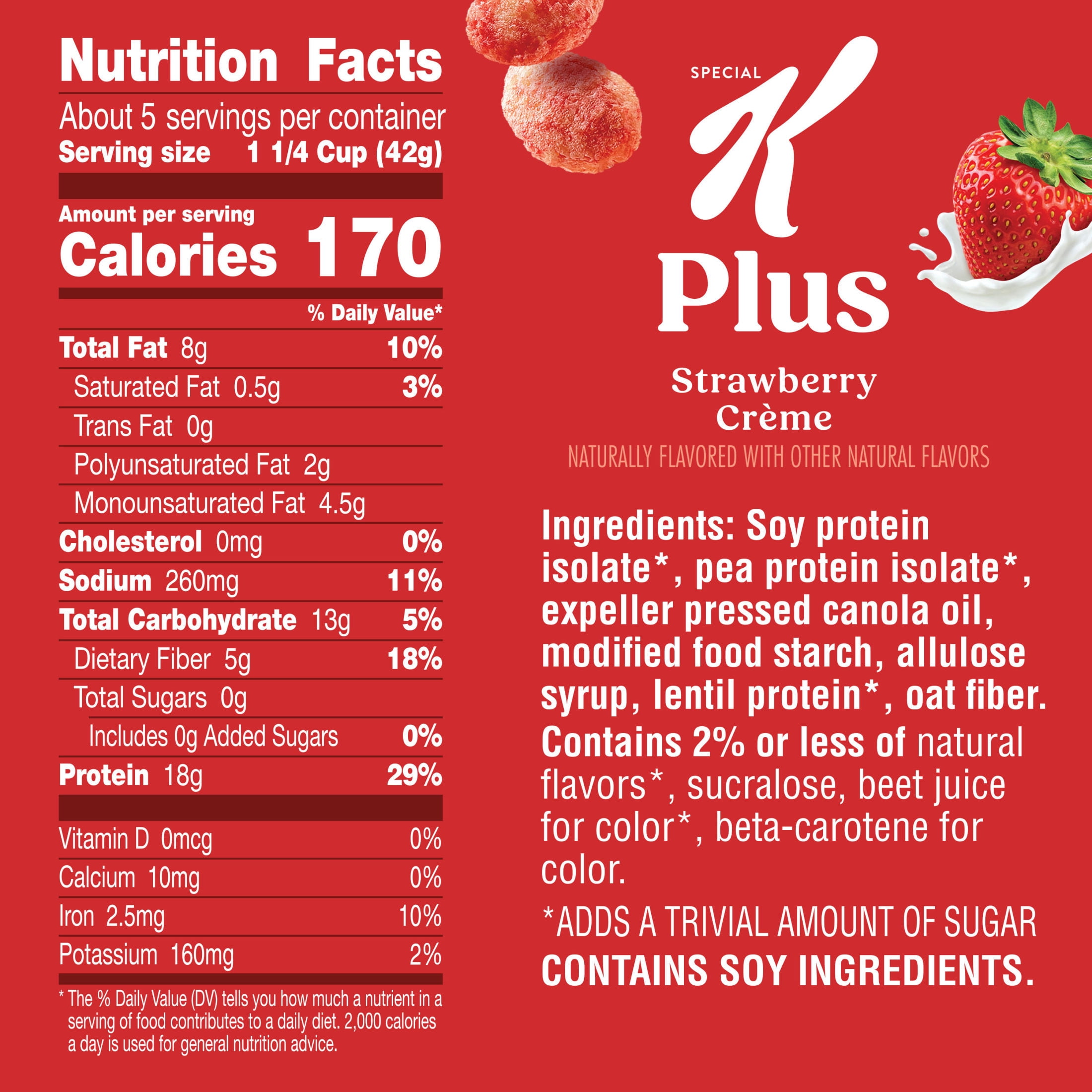 Kellogg's Special K Plus Strawberry Creme High Protein Zero Added Sugar Cereal, Protein Breakfast, 8.1 oz