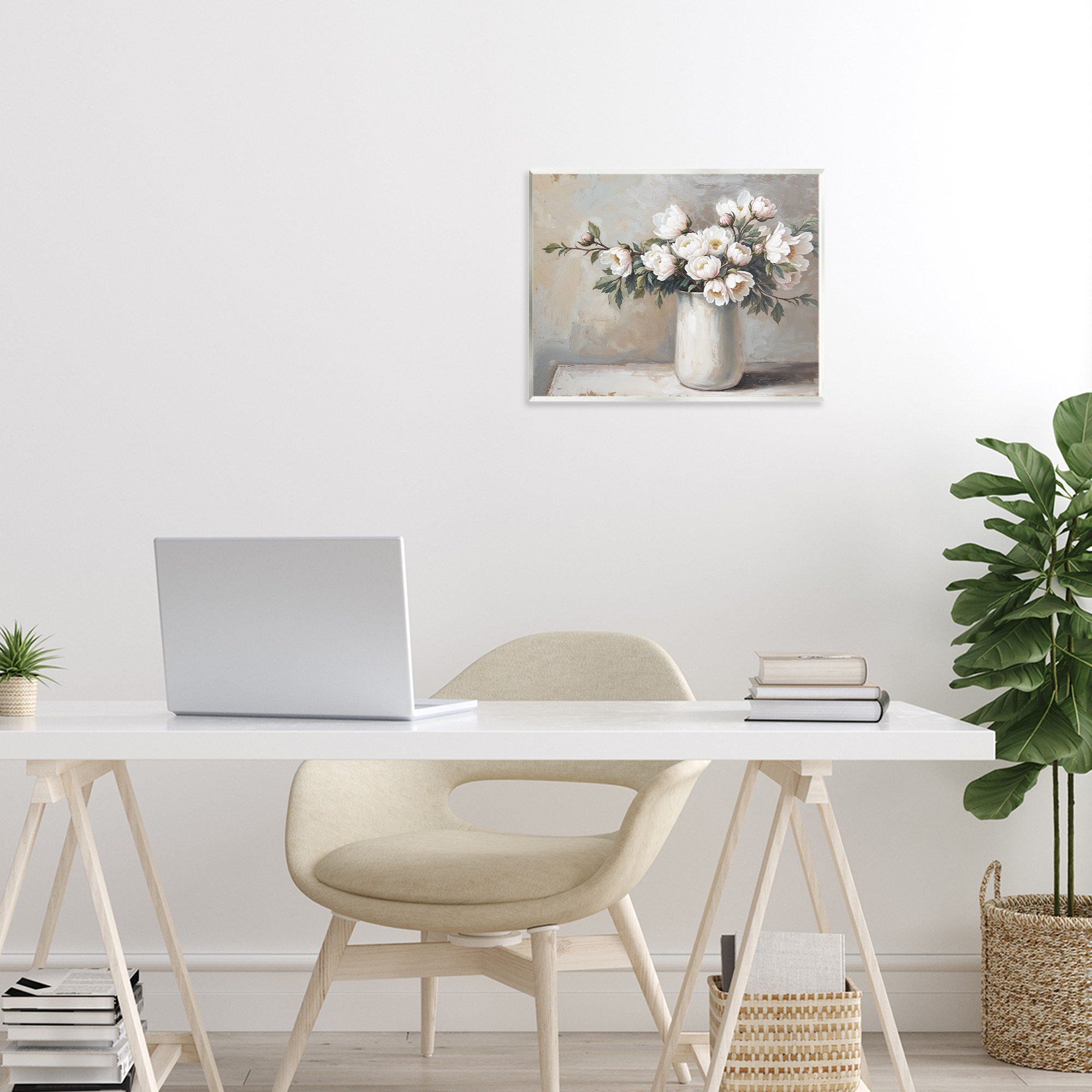 White Flowers in Vase Still Life Wall Plaque Art, design by Lettered and Lined