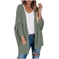 thumbnail image 2 of Aobny Green Sweaters for Women Chenille Long Sleeve V-Neck with Pocket Solid Cardigan Ladies Sweaters Work, 2 of 8