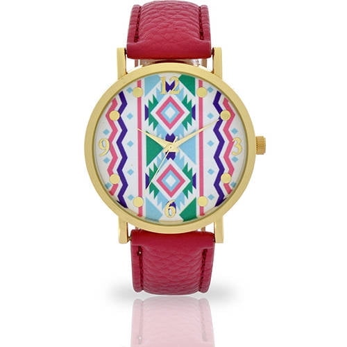 Adult Female Gold-Tone Case with Mauve PU Leather Band Analog Watch