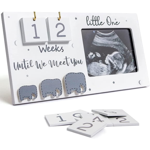 Sonogram Picture Frame, Ultrasound Photo Frame with Baby Countdown Weeks, Baby Announcement, Elephant Nursery Decor for Birth Information, Expecting Parents to be Unique Gifts for Pregnant Women
