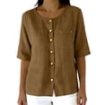 thumbnail image 2 of Women's Round Neck Short-Sleeved Button-Down Shirt Top, Casual Summer Blouse, 2 of 6