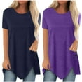 thumbnail image 7 of XMMSWDLA Women Blouse Plus Size Button Solid Round Neck Short Sleeve Irregular T-Shirt Tops Womens Tops Casual, 7 of 7