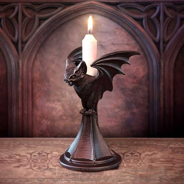 Gothic Candle Holder Cat Wolf Bat Statue Halloween Candlestick