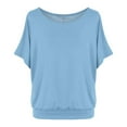 thumbnail image 3 of nochalofo Blue Boat Neck Leisure Graphic Tees for Women, Batwing Sleeve Oversized T Shirt Loose Crew Top, 3 of 6