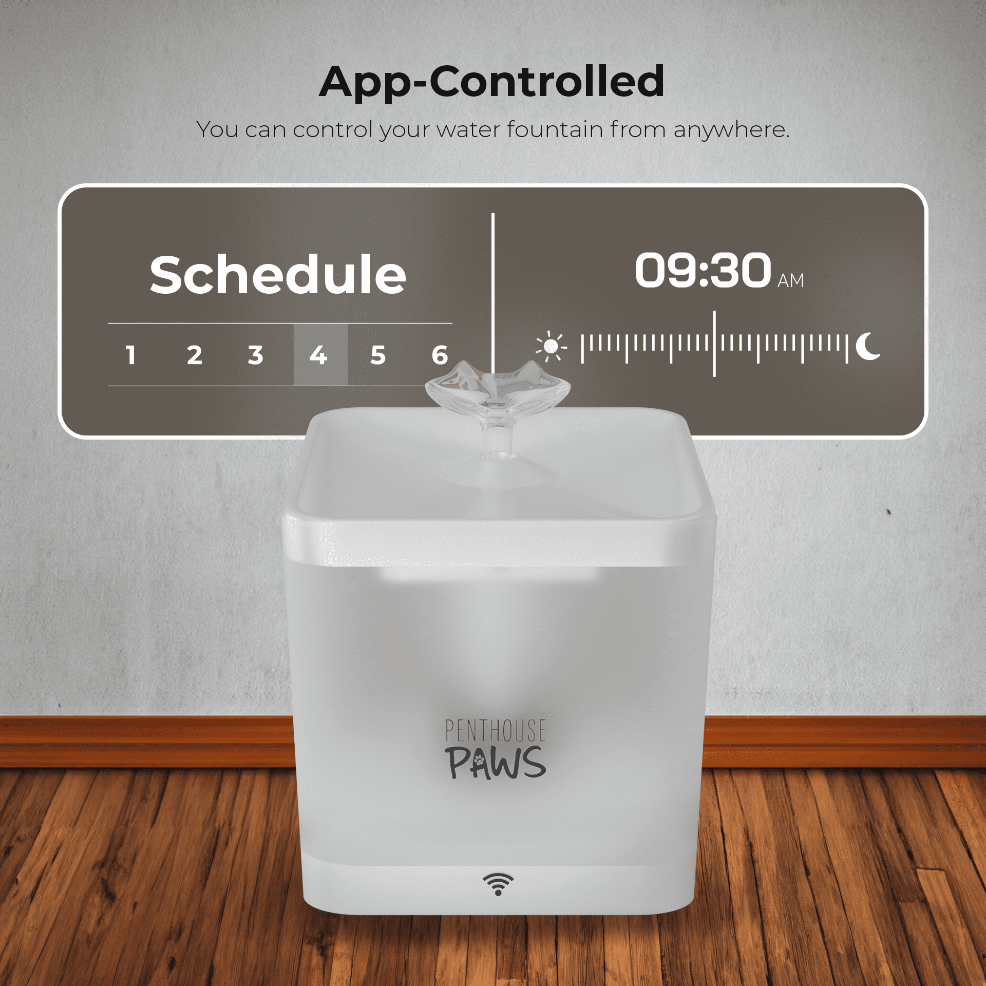 Penthouse Paws Smart Pet Water Fountain for Cats and Dogs, App Controlled, 5-Stage Filtration, 2.2L, White
