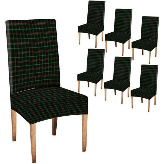 Red Green Plaid Chair Covers for Dining Room Set of 6,Christmas and New Year Tartan Plaid Scottish Pattern Spandex Stretch Dining Room Chair Cover,Removable Washable Kitchen
