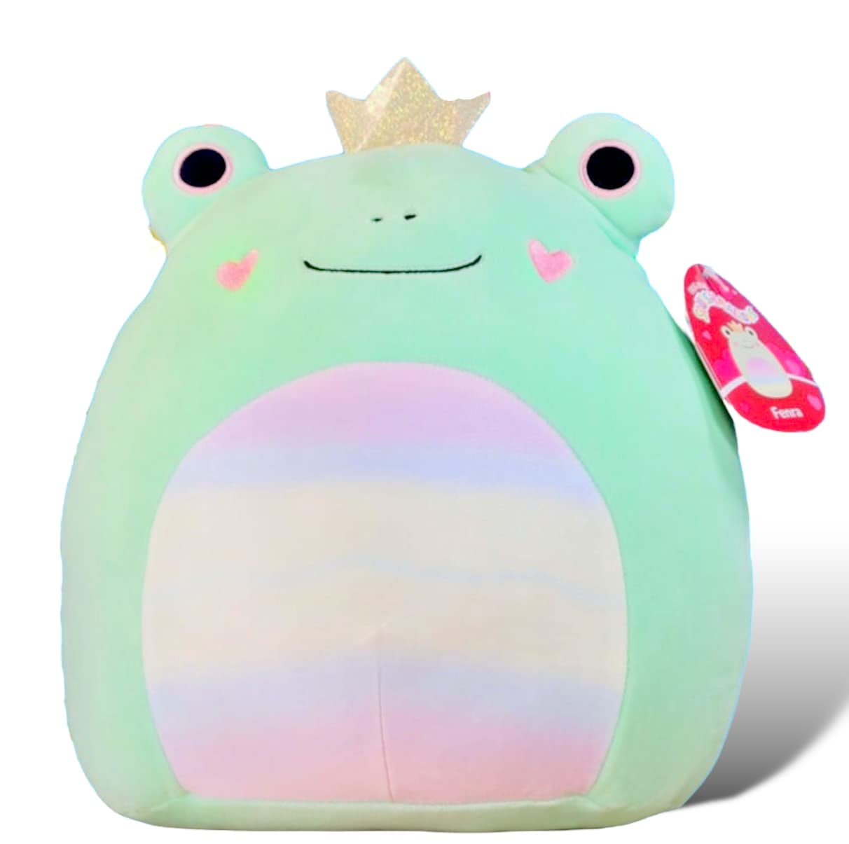 Squishmallows Official Kellytoy Fenra Princess Frog Green 16 Inch Plush -  Gold Crown Pink Heart Cheeks Rainbow Belly - Valentine's Squad 2023 Stuffed