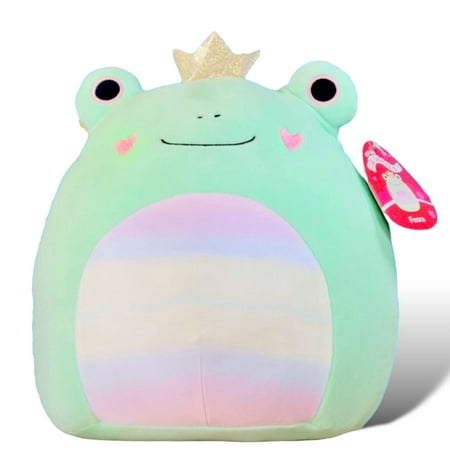 Squishmallows Official Kellytoy Fenra Princess Frog Green 16 Inch Plush - Gold Crown Pink Heart Cheeks Rainbow Belly - Valentine's Squad 2023 Stuffed Animal Reptile Toy