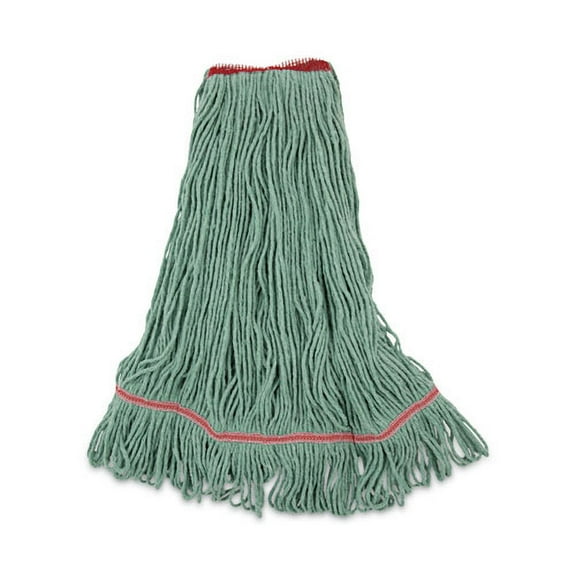 Narrowband Looped-End Mop Head, Premium Standard Head, Cotton/Rayon Fiber, Large, Green | Bundle of 2