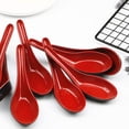 thumbnail image 2 of Paquete de 8 Cucharas de Arroz de Plástico, findTop Cuchara de Sopa Won Ton China, Cucharas de Sopa Estilo Llano Asiático- Rojo y Negro, 2 of 5
