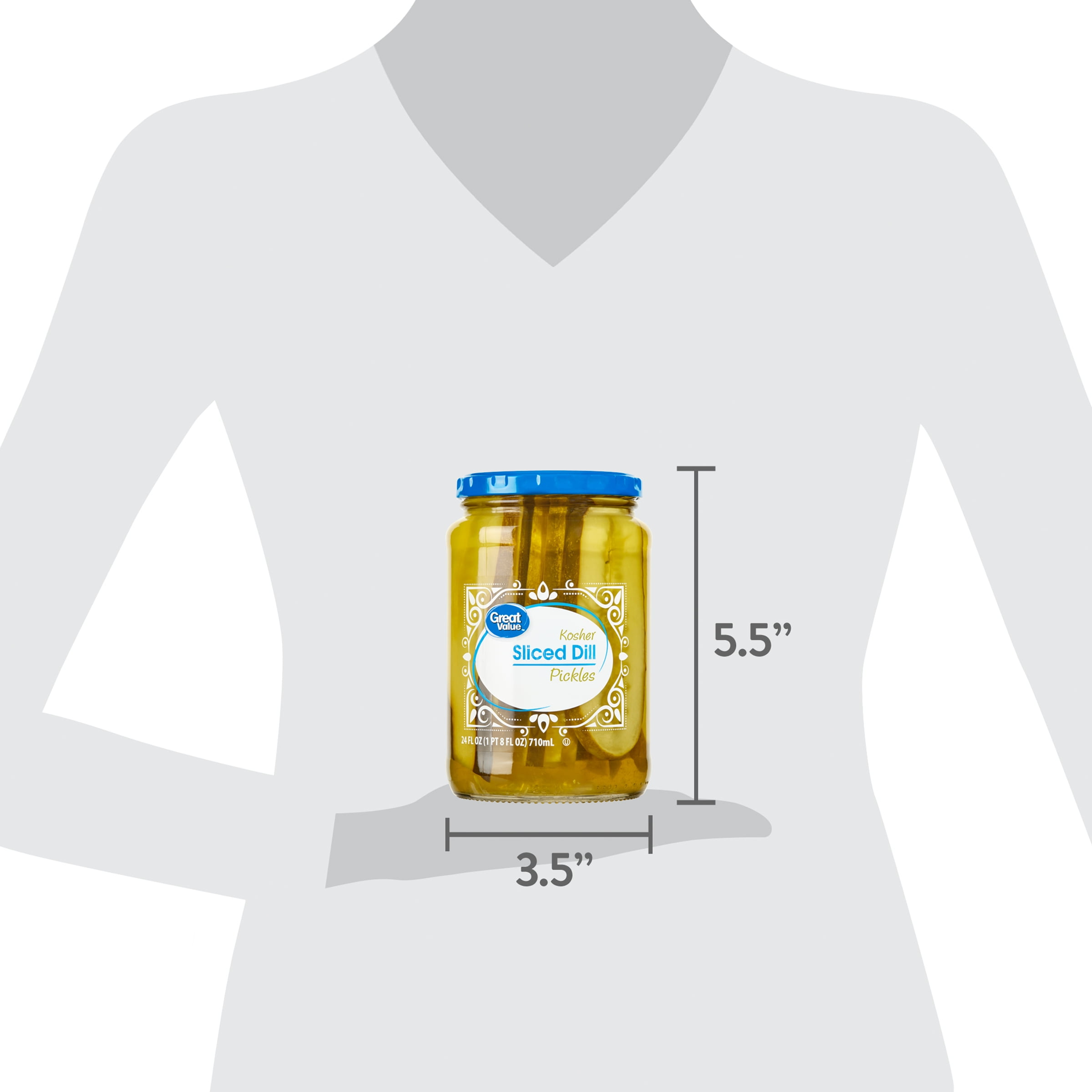 (6 pack) Great Value Kosher Sliced Dill Pickles Fresh Pack, 24 fl oz Jar