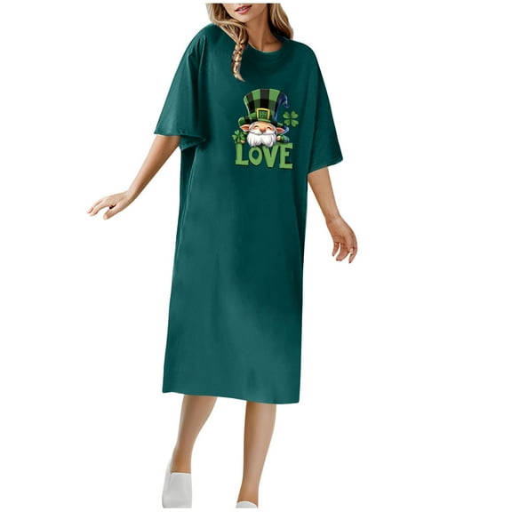 Ruimatai Women's Summer T-Shirt Dress Round Neck Short Sleeve Casual Loose Flowy Ankle Length Tunic Top for Spring Summer