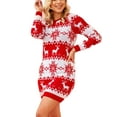 thumbnail image 3 of Liacowi Women Christmas Knitted Dress Elk Snowflake Print Long Sleeve Mini Dresses for Party Streetwear, 3 of 9