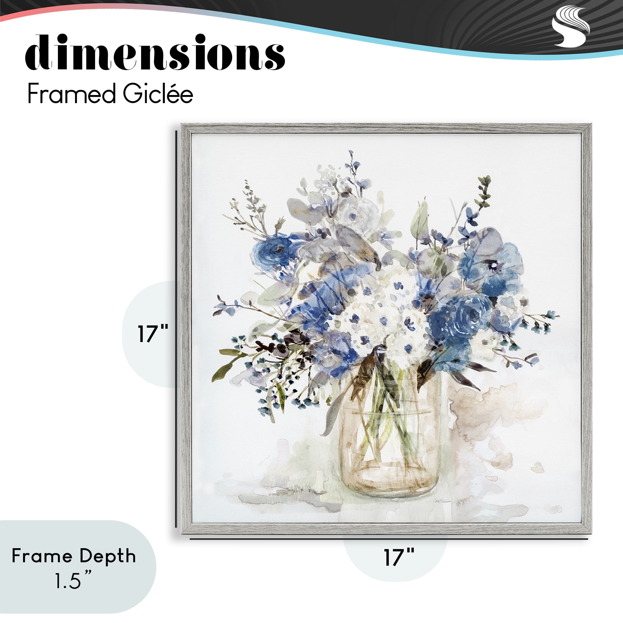 Stupell Industries Blue & White Spring Flowers Gray Framed Giclee Art, design by Carol Robinson