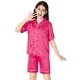 thumbnail image 3 of Beezizac Girls Pajama Sets Satin Silky Hot Pink Comfy Trendy Summer Short Outfit Kid PJ 2-Piece Size 16, 3 of 7