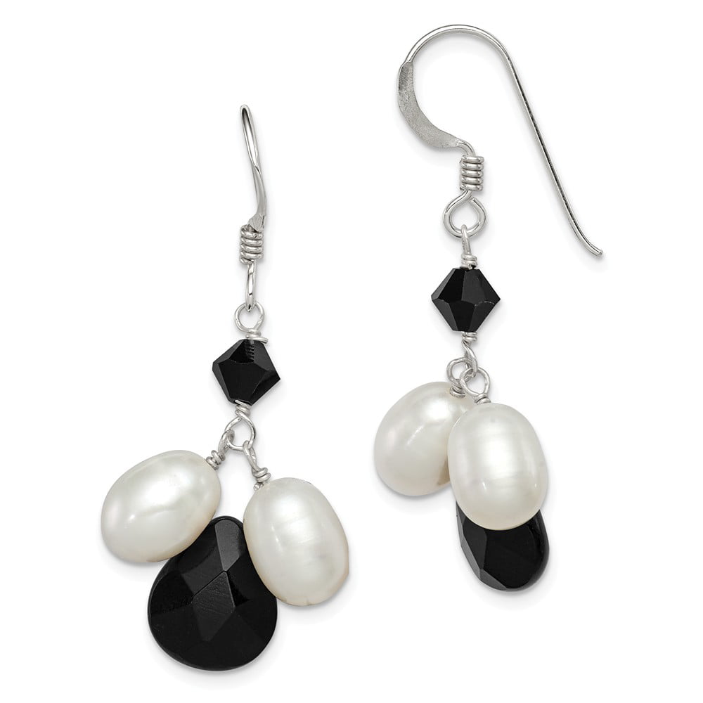 Solid 925 Sterling Silver White Cultured Pearl Earrings 27mm x 6mm 