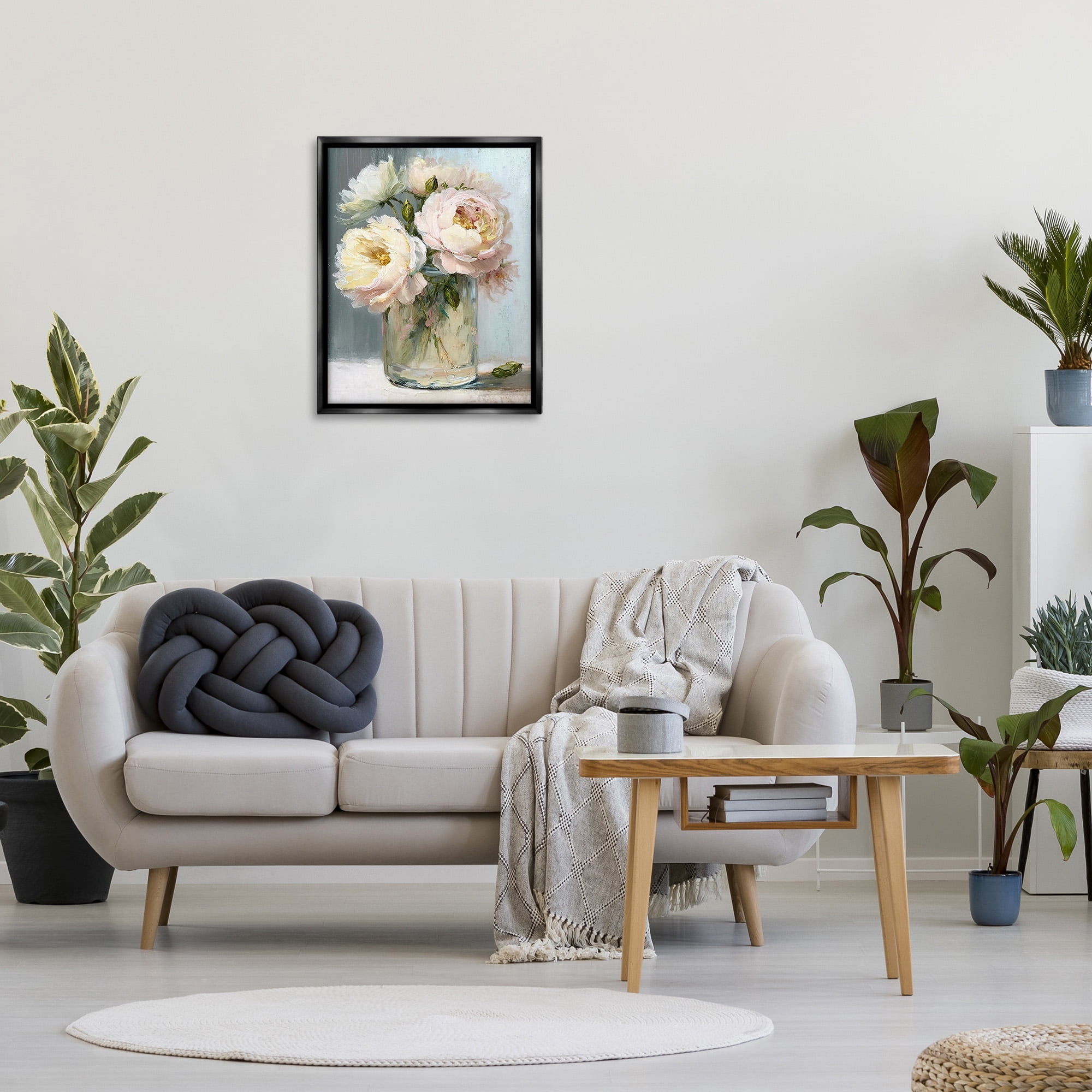 Stupell Industries Subtle Rose Blooms Botanical & Floral Painting Black Floater Framed Canvas Art Print Wall Art, 25 x 31