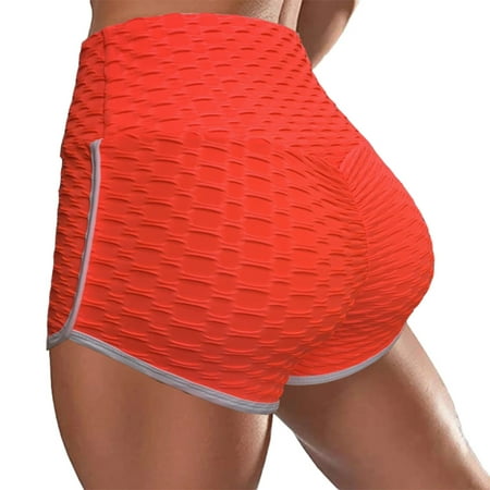 SSAAVKUY Women s High Waist Yoga Shorts Ruched Butt Lifting Workout Running Athletic Tummy Control Hot Pants Scrunch Booty Shorts Biker Shorts Orange 8