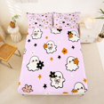 thumbnail image 5 of Homewish Girly Halloween Kawaii Ghost Bed Sheets,Floral Bow Print Full Size Sheets,Light Lavender White,4-Piece,1 Flat Sheet,1 Fitted Sheet and 2 Pillowcases, 5 of 6