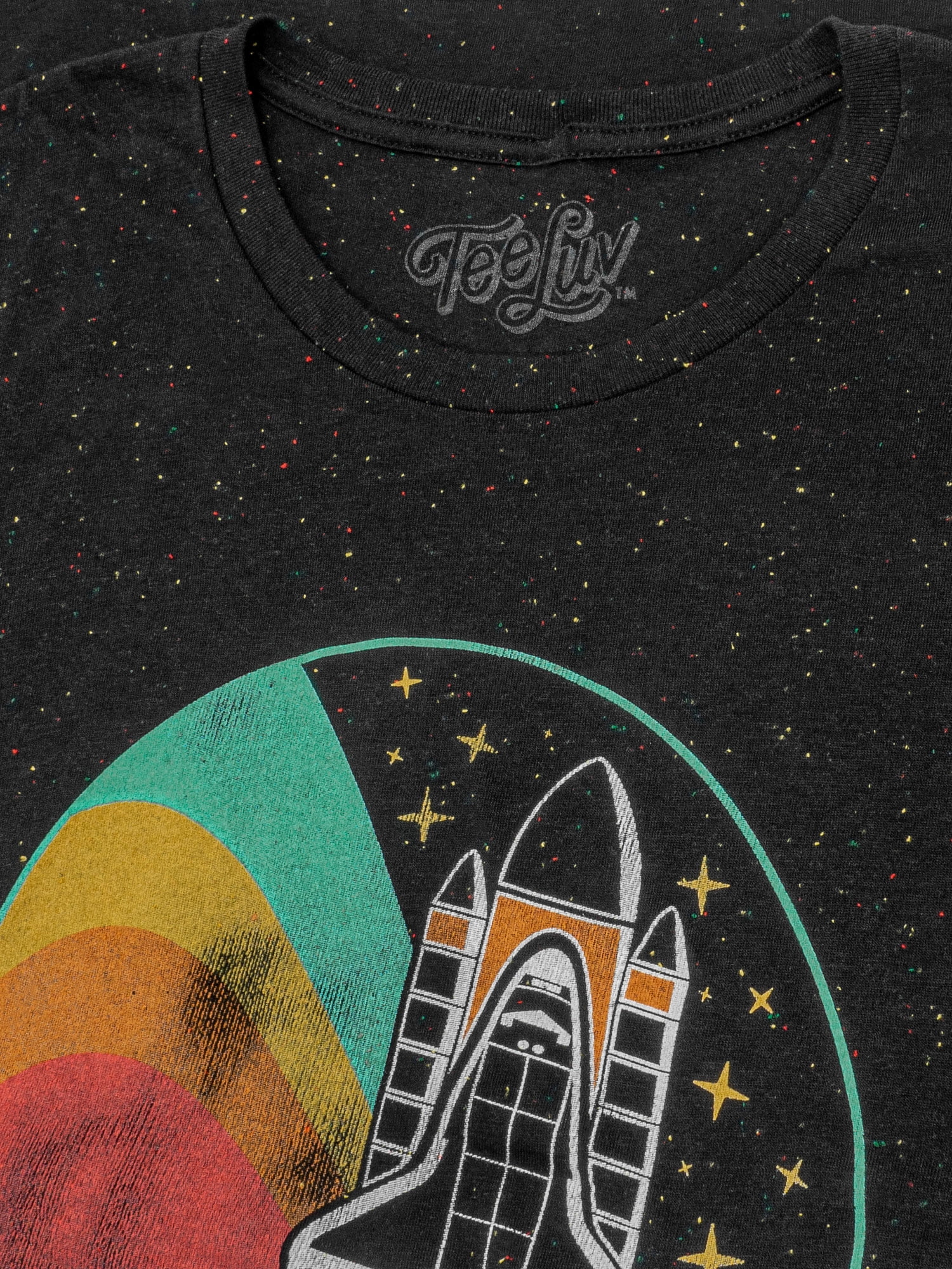 Tee Luv Men's Retro NASA Space Shuttle Black Speckled T-Shirt (XXL)