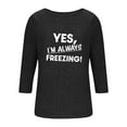 thumbnail image 3 of UTSJKR Women's Casual Fashion Letter Printed Top - Fleece Ribbed Crewneck 3/4 Sleeve Pullover T-Shirt Black S, 3 of 5