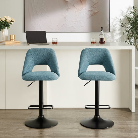 Roundhill Furniture Nuvia Contemporary Adjustable Barstool with Upholstered Swivel Seats, Set of 2, Blue