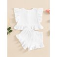 thumbnail image 4 of Suealasg 2Pcs Kids Baby Girl Summer Clothes 6M 1T 2T 3T 4T Toddler Girl Casual Beach Outfits Fly Sleeve Button Down Ruffled Tops Bow Elastic Waist Shorts Set, 4 of 6