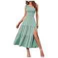 thumbnail image 1 of Kcodviy Robes Décontractées d'Été 2025 pour Femmes à une Épaule Sans Manches Smockées Robes d'Été Taille Élastique Mi-Longues à Volants Robe Formelle d'Automne pour Femmes, 1 of 4