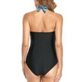 thumbnail image 2 of SWSMCLT Women's Ruched One Piece Bathing SuitCriss Cross Tummy Control SwimwearV Neck Wrap Plunge Shirred Pleated Halter Plunge Swimsuit Long Torso Monokini Blue Flower 6-8, 2 of 5