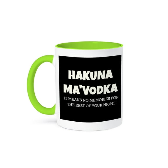 3dRose, Hakuna MaVodka means no memories for the rest of your night, 11oz Two-Tone Green Mug