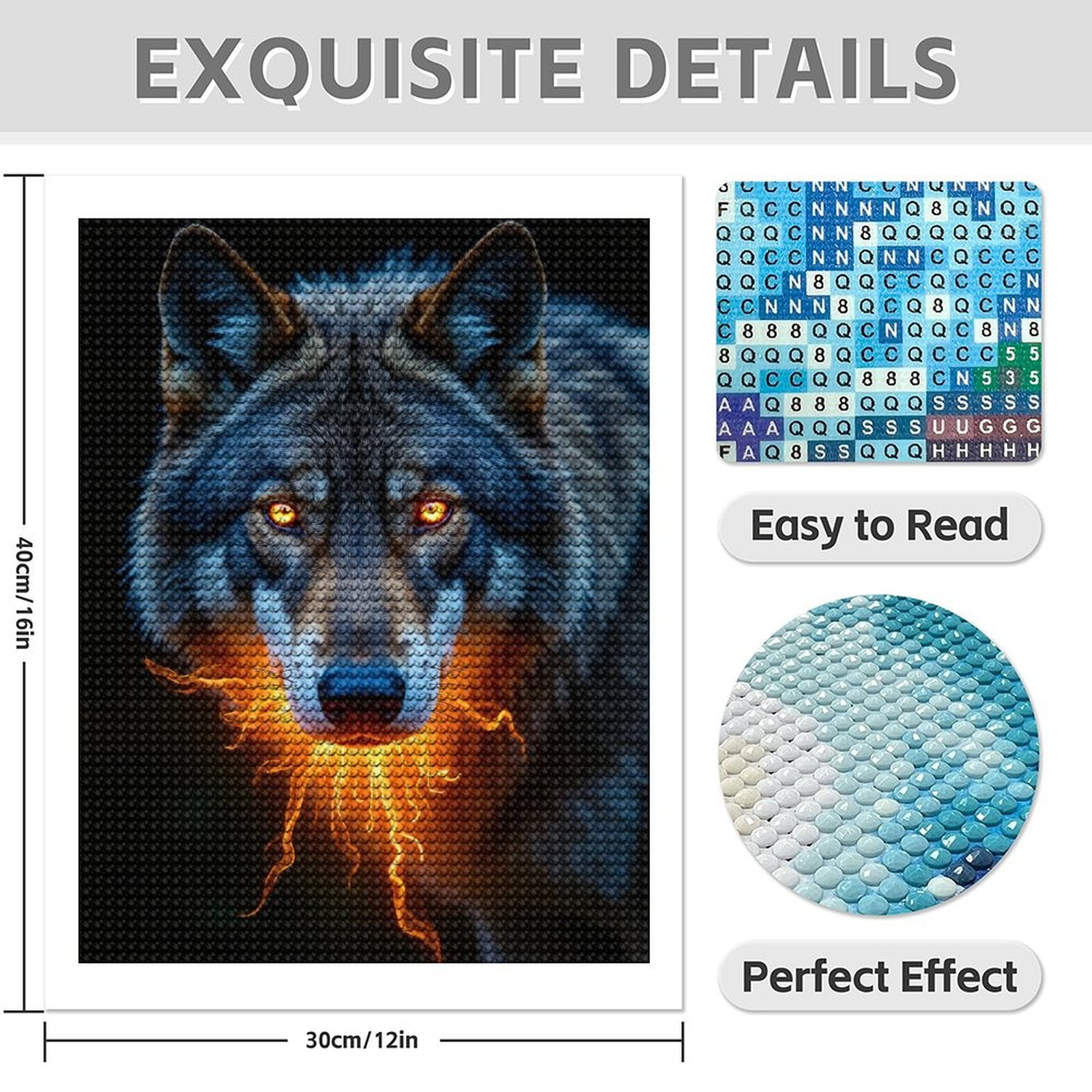 Diamond Art Kits for Adults - 5d Wolf With Glowing Eyes And Flames Diamond Painting for Adults, Diamond Art for Adults Beginners, Frameless Diamond Painting Kits for Adults for Home Wall Decor