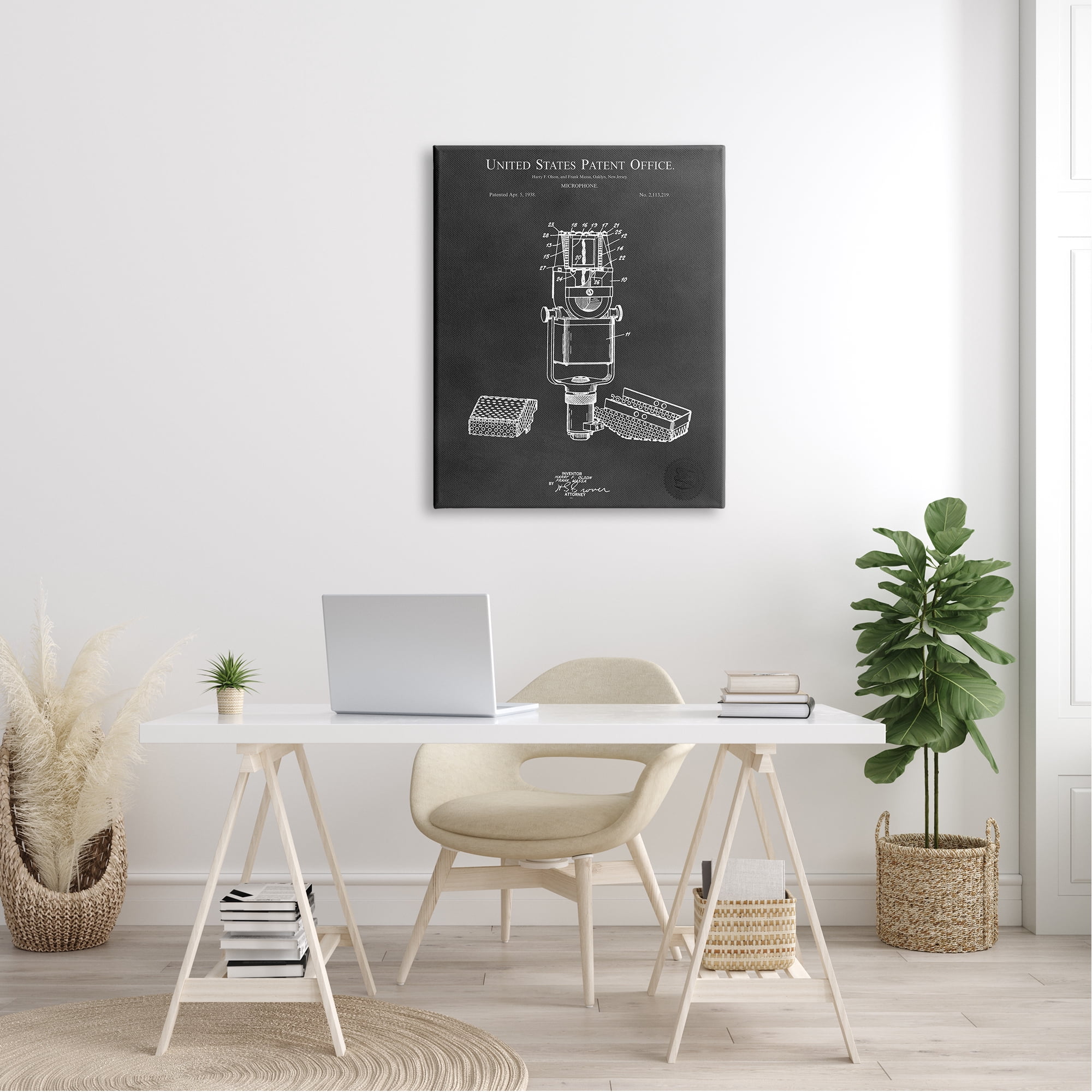 Stupell Industries Black Microphone Diagram Detailed Patent Design Canvas Wall Art, 30 x 40, Design by Karl Hronek
